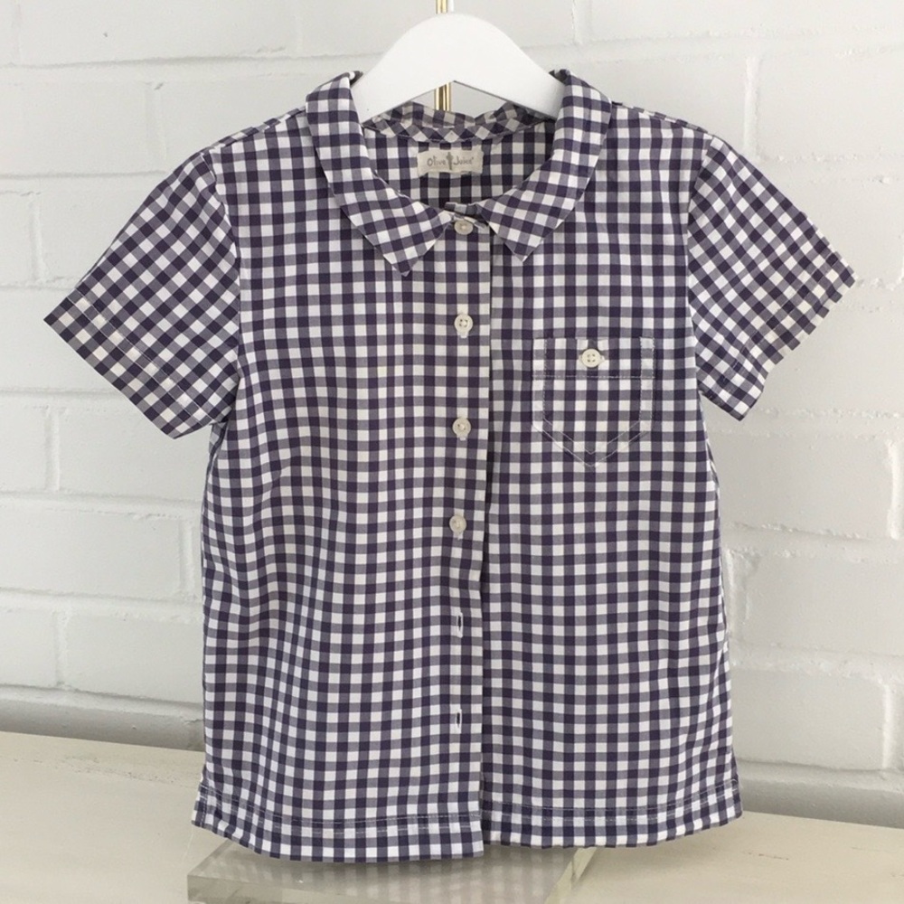Girls Size 5 Olive Juice Checkered Short Sleeve Blue And White Button-Up Shirt